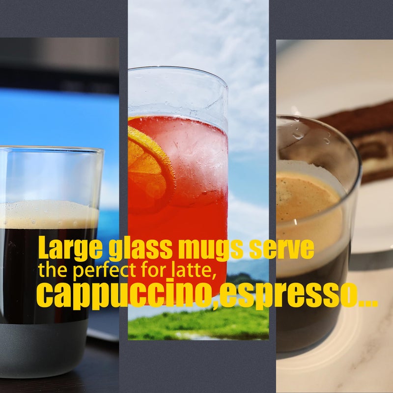 PunPun Clear 18.4oz.540ml Glass Coffee Mugs Set of 2, Glass Mugs with Big Handle, Large Wide Mouth Mugs, Clear Coffee Mugs for Cappuccinos, Latte and Juice, Heatable Cups - Image 3